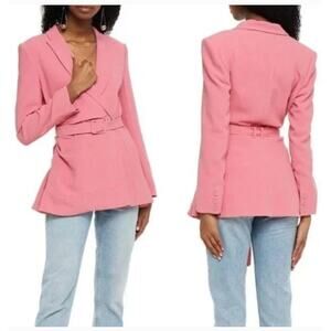 Saloni Maxima Double Breasted Belted Crepe Blazer Size 0 Pink Womens